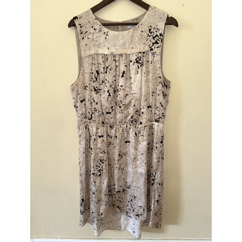 H by Halston Abstract Print Sleeveless High-Low Dress Size XL Cream Black